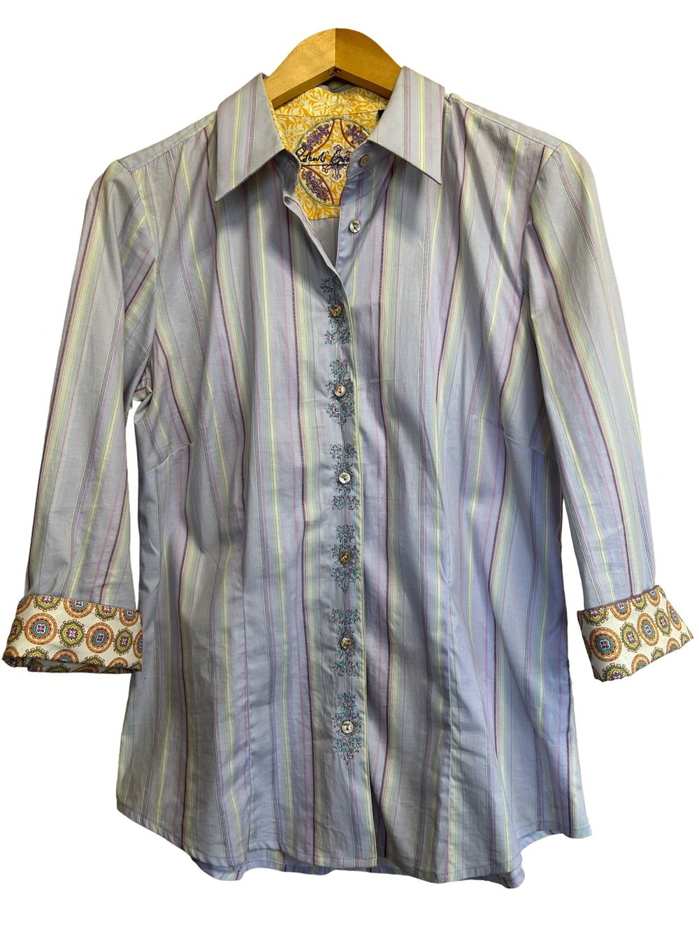 Robert Graham Pastel Stripe Button-Down Shirt Embroidered w/Flip Cuffs
